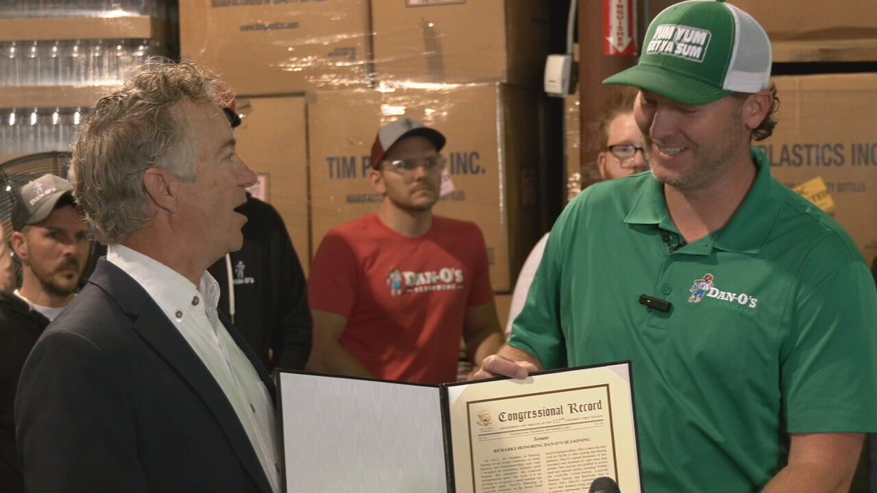 Kentucky U.S. Sen. Rand Paul and Dan-O's Seasoning founder Dan Oliver